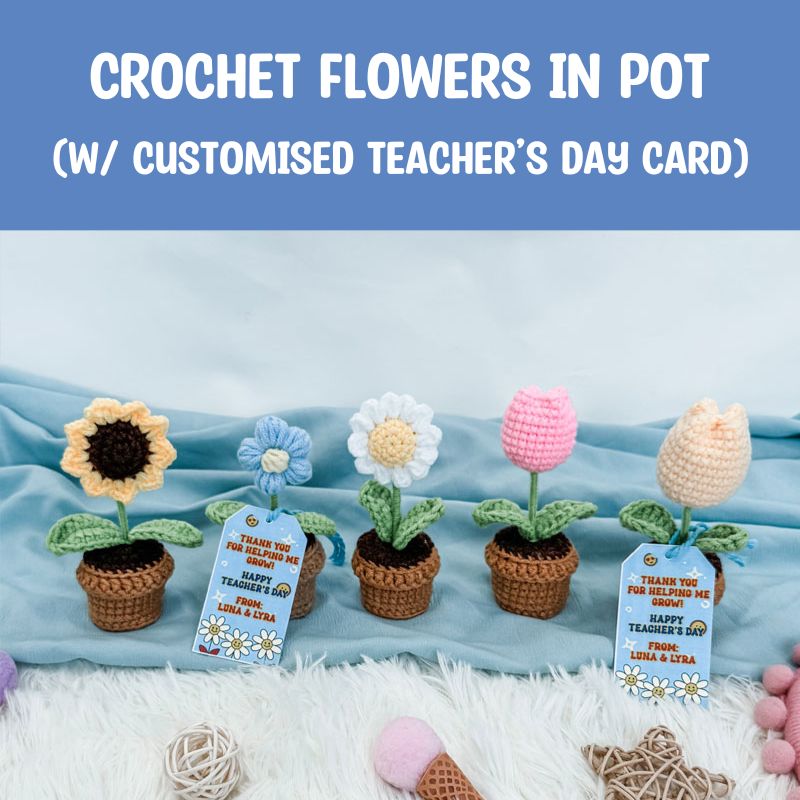 Crochet Flower in Pot with Personalized Tag