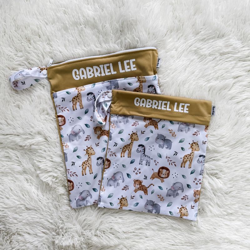Personalized Wet Bag - Design 35 Safari Animals