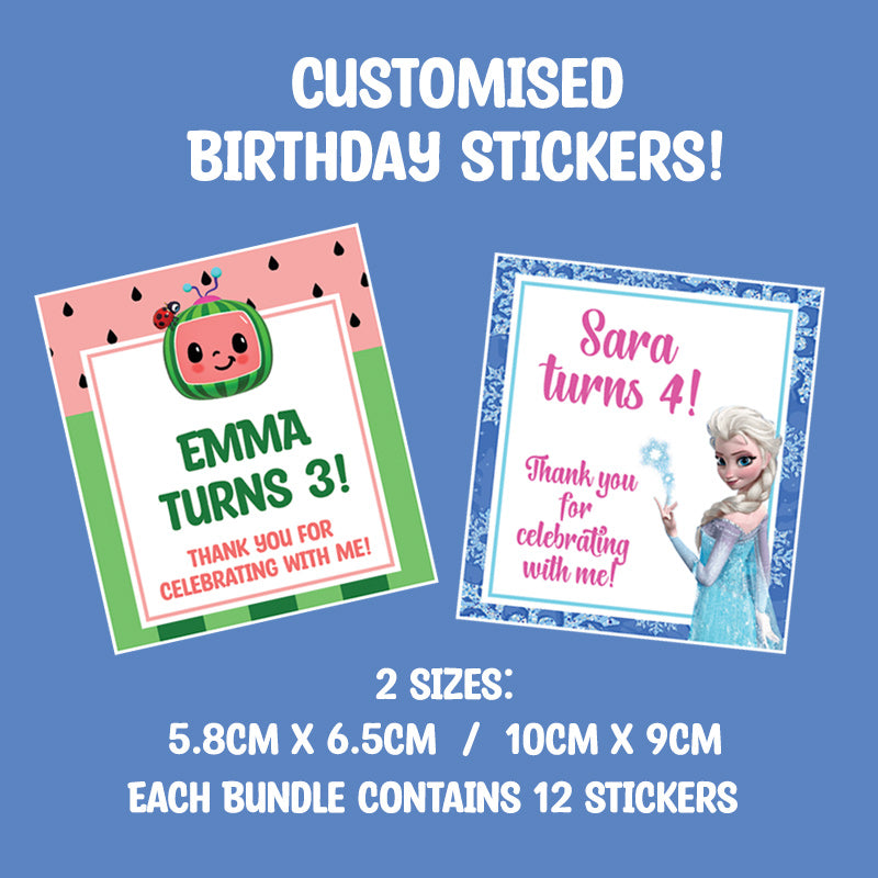 Custom Birthday Celebration Stickers (Bundle of 12)