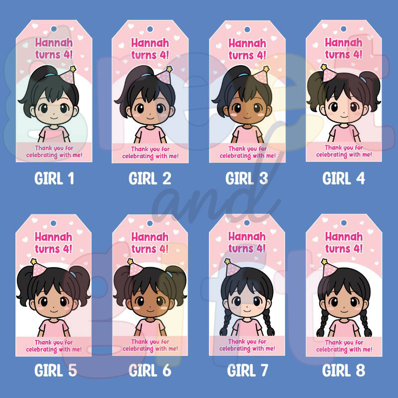 Custom Gift Tags - Cartoon Girl (Bundle of 10)