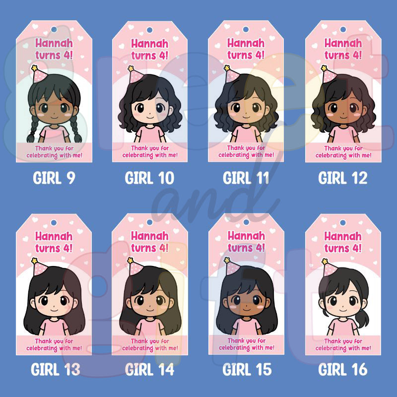 Custom Gift Tags - Cartoon Girl (Bundle of 10)